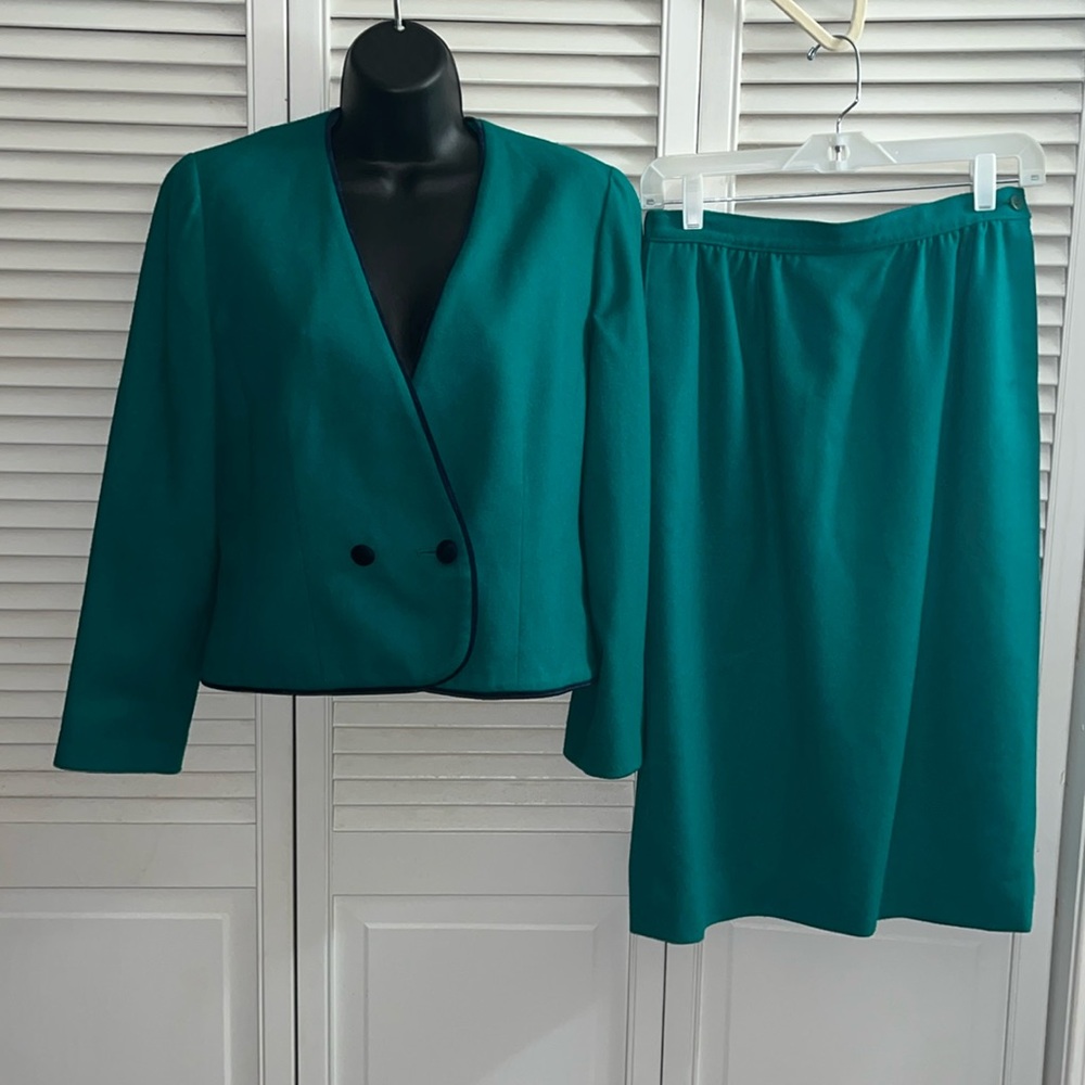 Vintage Pendleton Wool Blazer Midi Pencil skirt set power suit